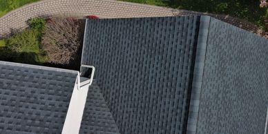 Aerial view of completed residential roof
